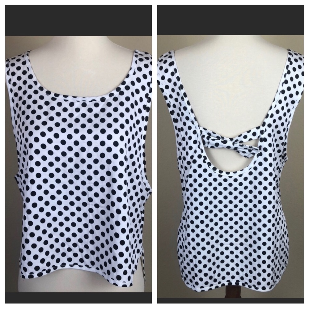 NWT Kiwi Tucker Black & White Polka Dot Tank w/Cutout Back & Bow - Size Medium